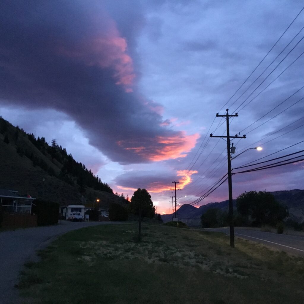 An evening photo during sunset of the south Thompson valley.